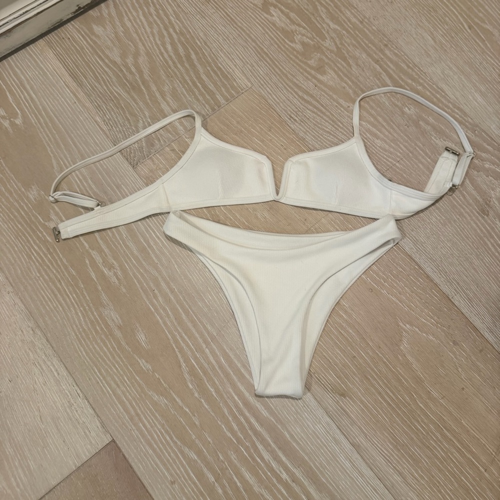 Zaful White Ribbed Bikini Set SMALL